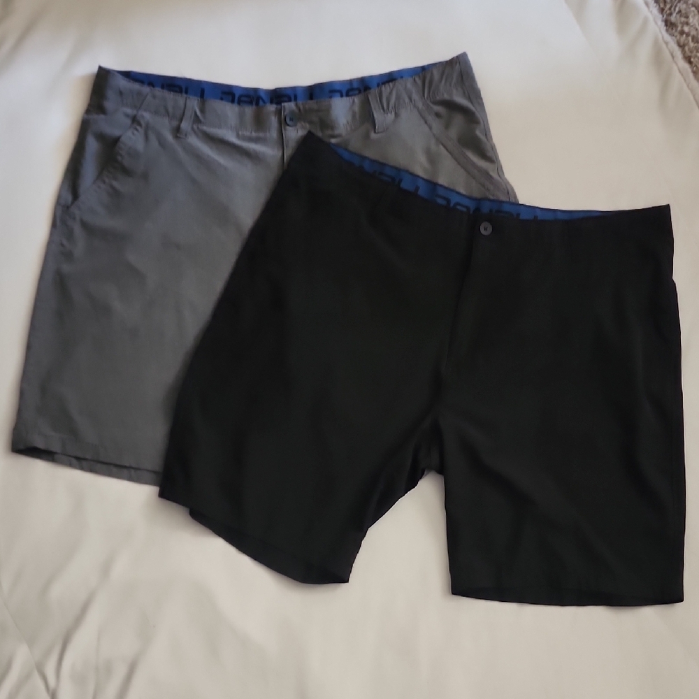 Black and Gray Flat Front Shorts with Modern Fit
